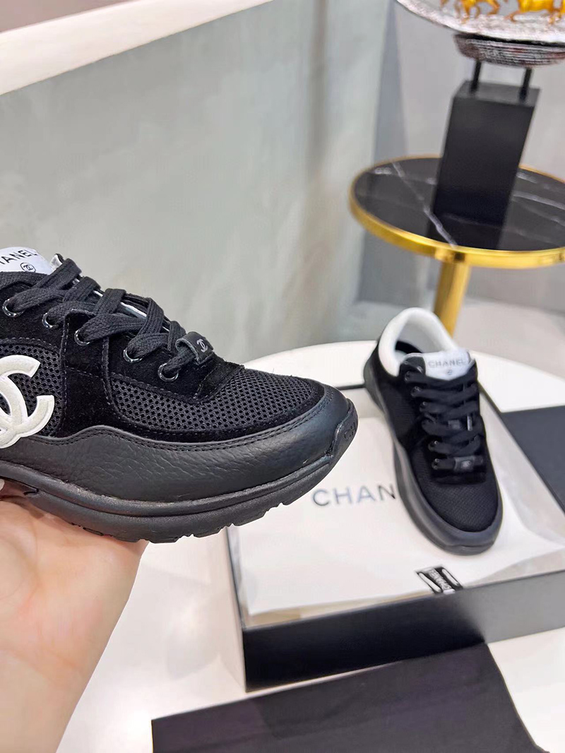 Chanel CC Low-Top Sneakers Black & White