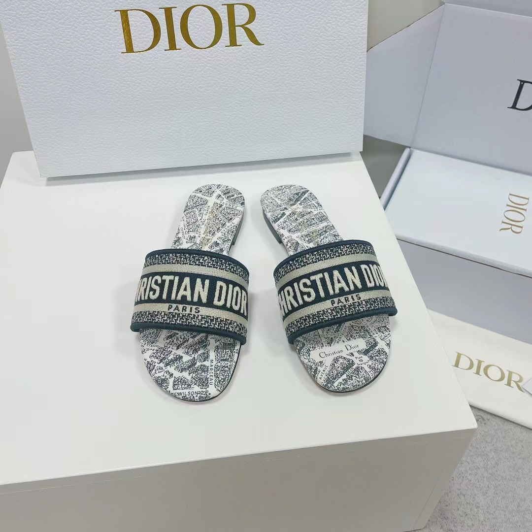 Christian Dior Dway Slide White and Navy Blue