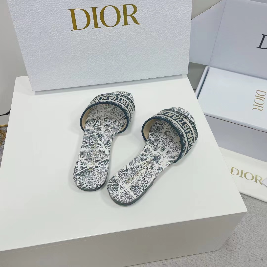 Christian Dior Dway Slide White and Navy Blue