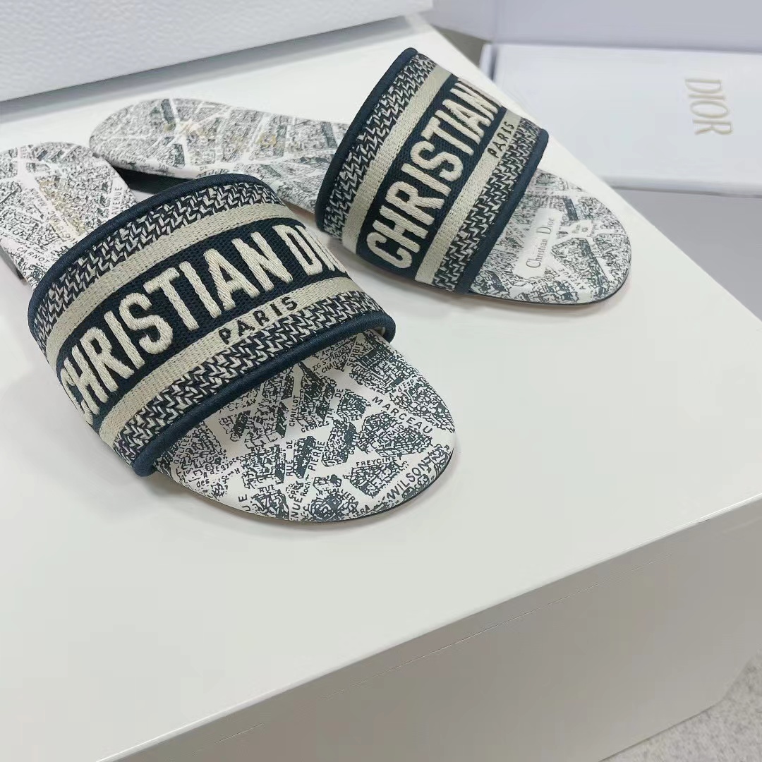 Christian Dior Dway Slide White and Navy Blue