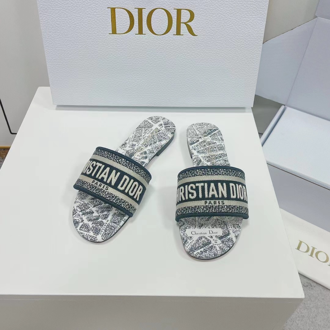 Christian Dior Dway Slide White and Navy Blue