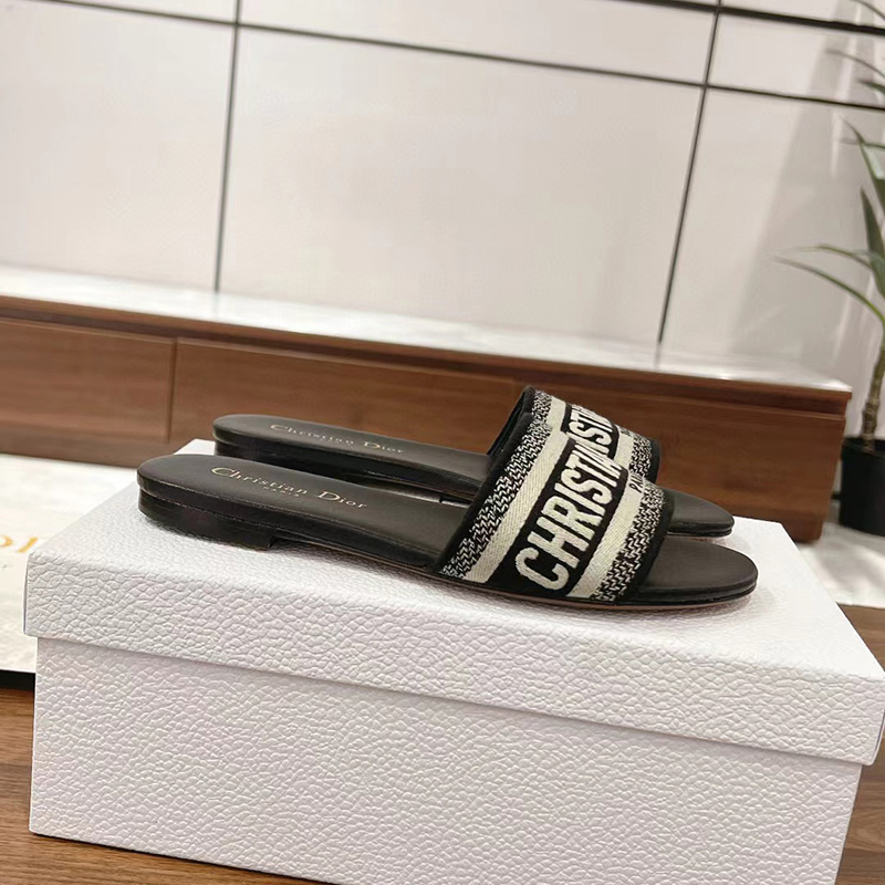Dior Dway Slide Deep Blue Embroidered Cotton