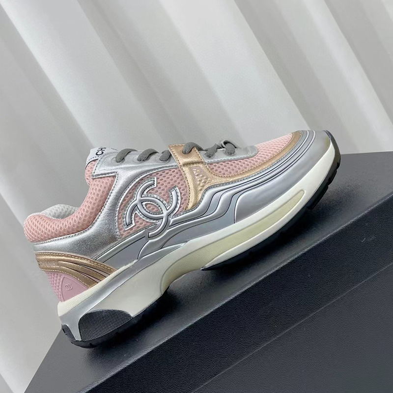 Chanel Sneakers Pink Silver