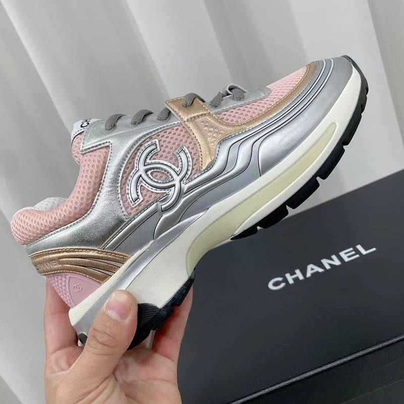 Chanel Sneakers Pink Silver