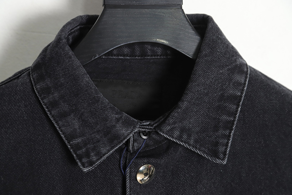 Prada 23SS triangle logo black denim short-sleeved shirt