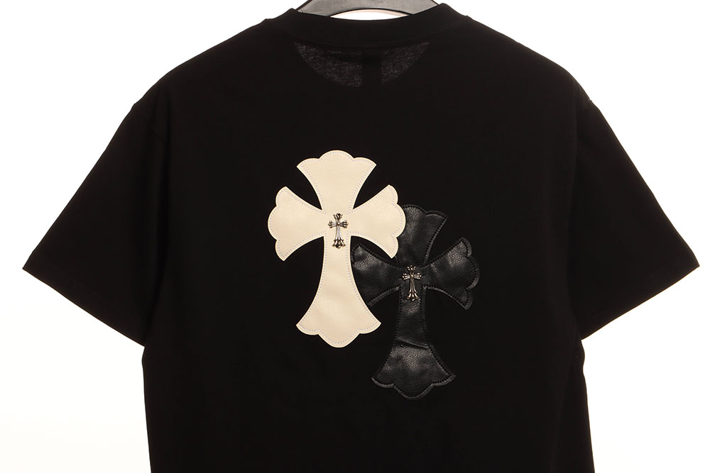 Chrome Hearts white and black leather iron logo short sleeves