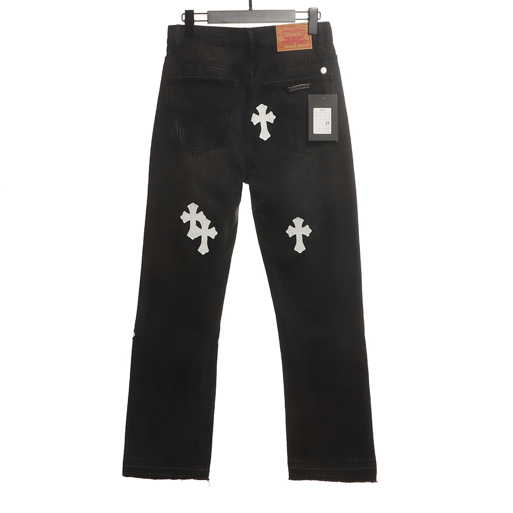 Chrome Hearts patchwork leather cross denim trousers