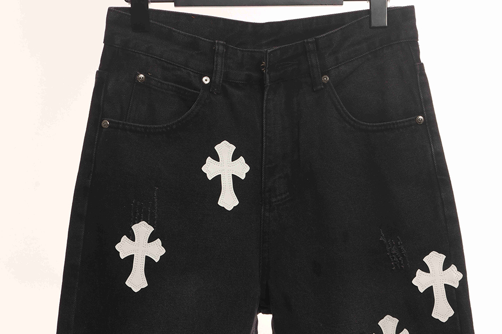 Chrome Hearts patchwork leather cross denim trousers