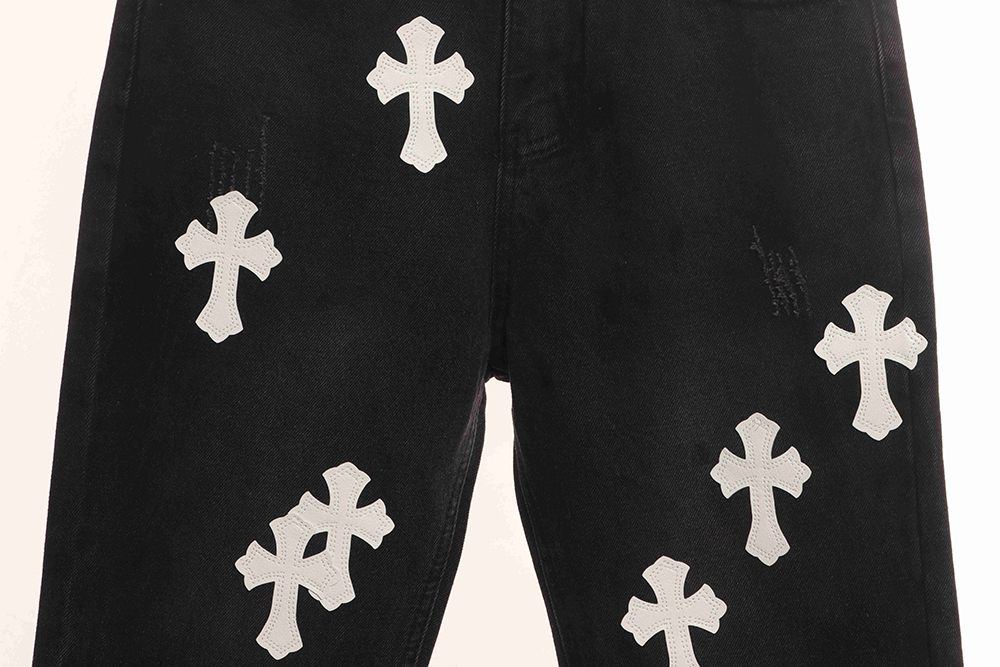 Chrome Hearts patchwork leather cross denim trousers