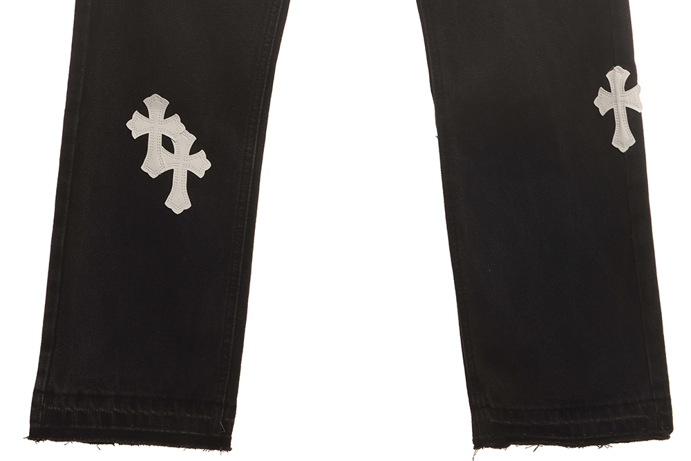 Chrome Hearts patchwork leather cross denim trousers