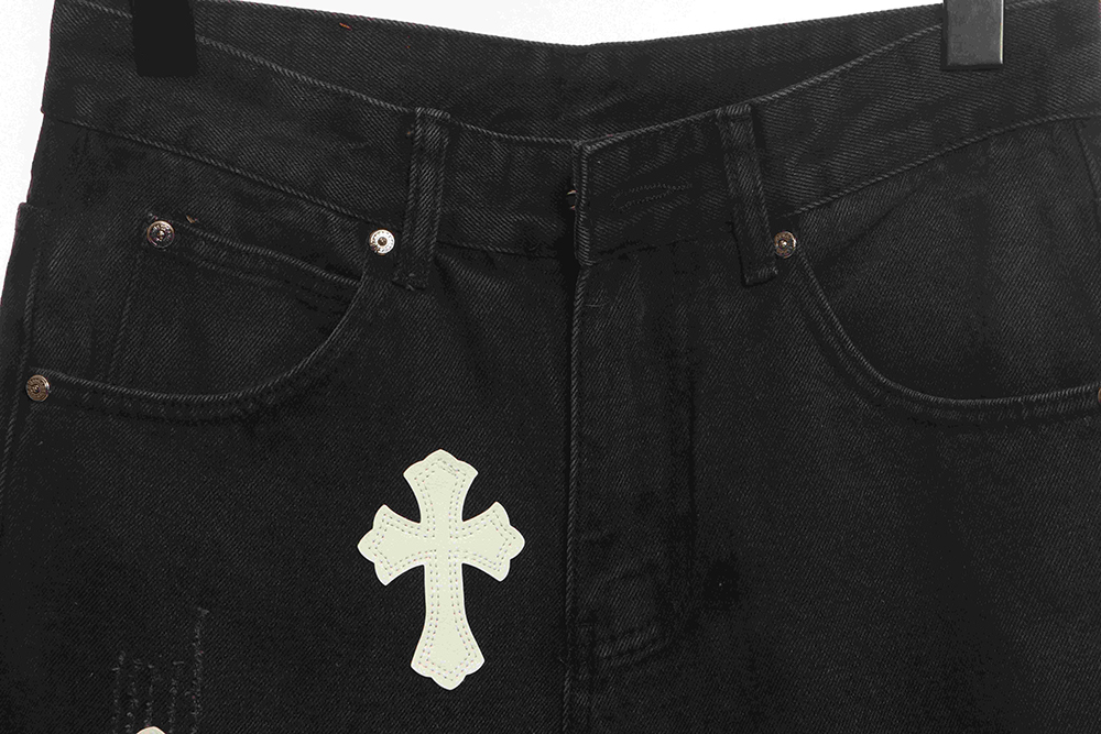 Chrome Hearts patchwork leather cross denim trousers