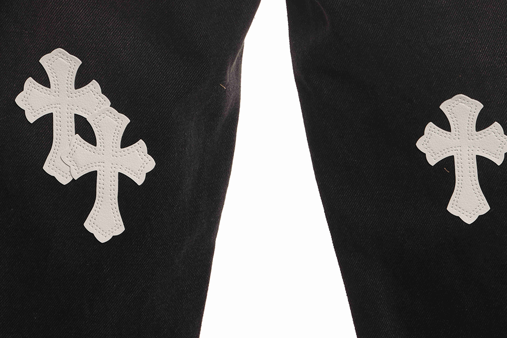 Chrome Hearts patchwork leather cross denim trousers