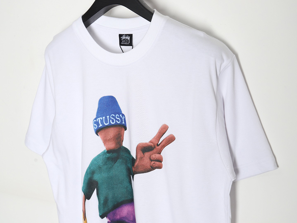 Stussy 2024 Peace ProsperityTee Doll Slogan Back Slogan Short Sleeve T-Shirt TSK1