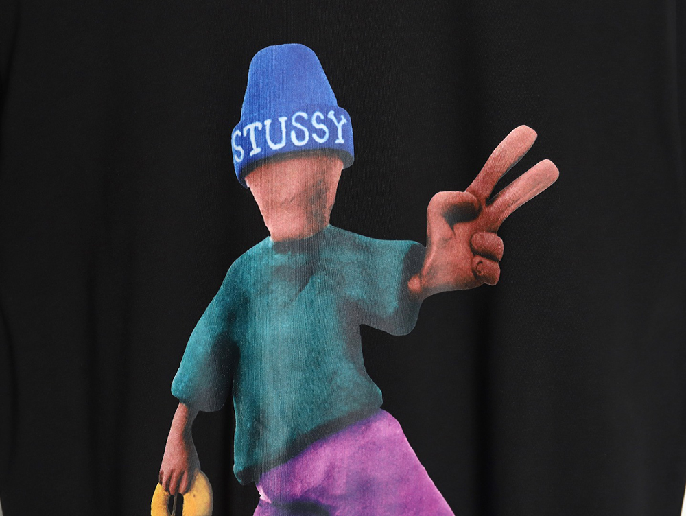 Stussy 2024 Peace ProsperityTee Doll Slogan Back Slogan Short Sleeve T-Shirt TSK2