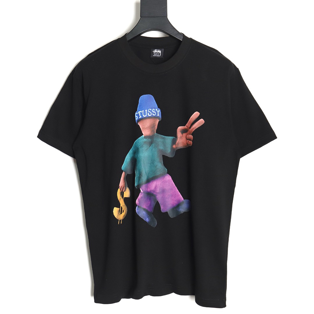 Stussy 2024 Peace ProsperityTee Doll Slogan Back Slogan Short Sleeve T-Shirt TSK2