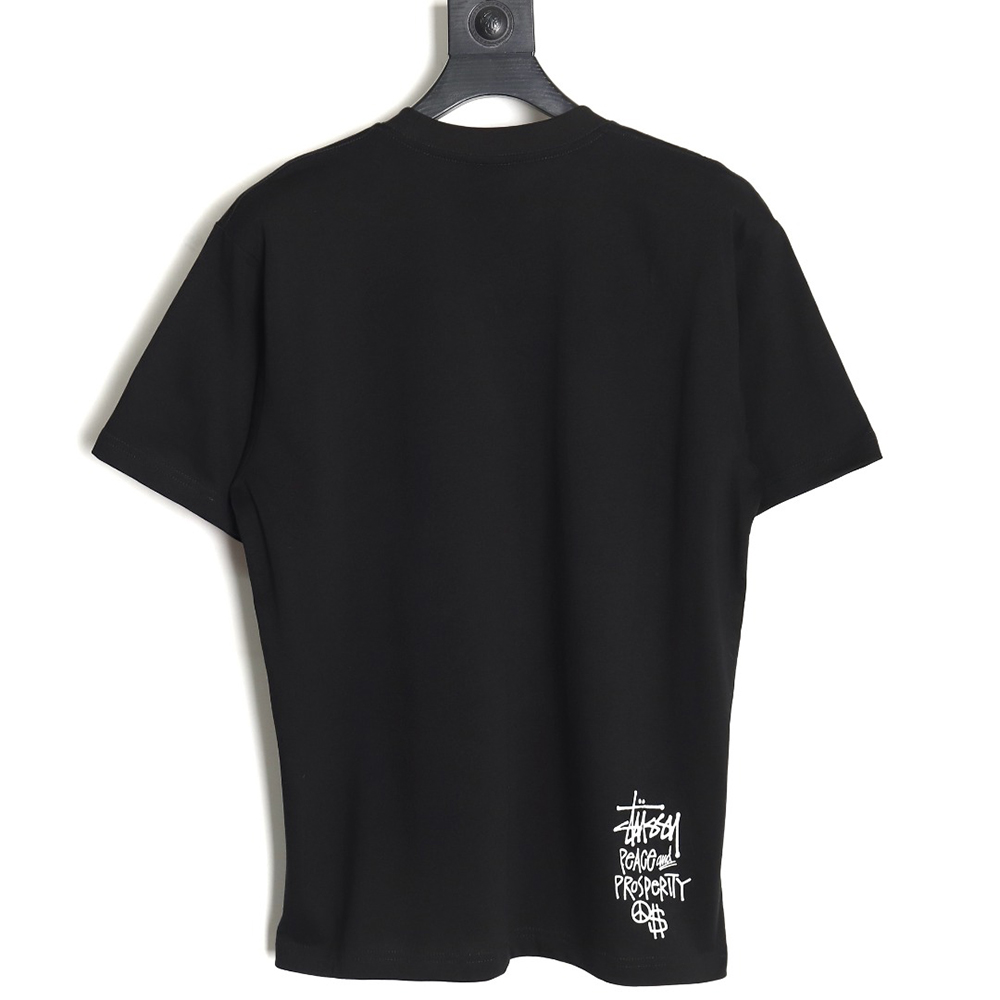 Stussy 2024 Peace ProsperityTee Doll Slogan Back Slogan Short Sleeve T-Shirt TSK2