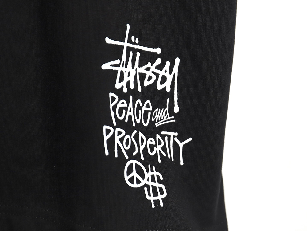Stussy 2024 Peace ProsperityTee Doll Slogan Back Slogan Short Sleeve T-Shirt TSK2
