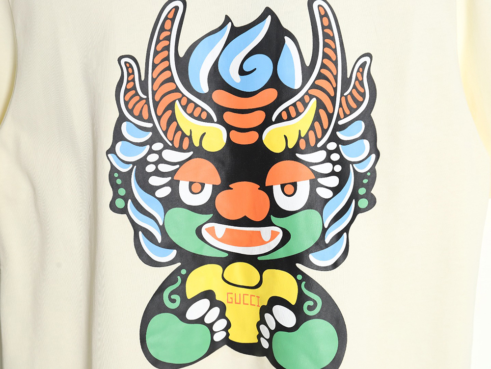 Gucci Dragon Year seriess colorful dragon head letter logo printed round neck short sleeves