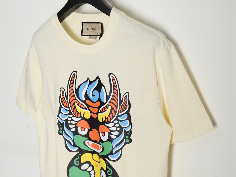 Gucci Dragon Year seriess colorful dragon head letter logo printed round neck short sleeves