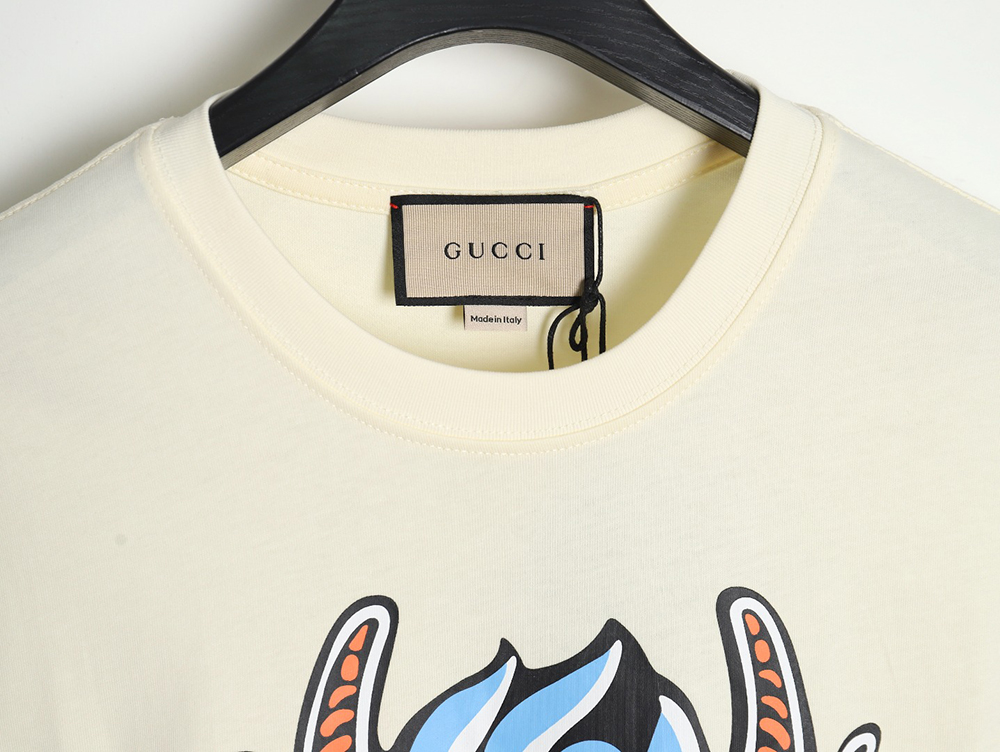 Gucci Dragon Year seriess colorful dragon head letter logo printed round neck short sleeves