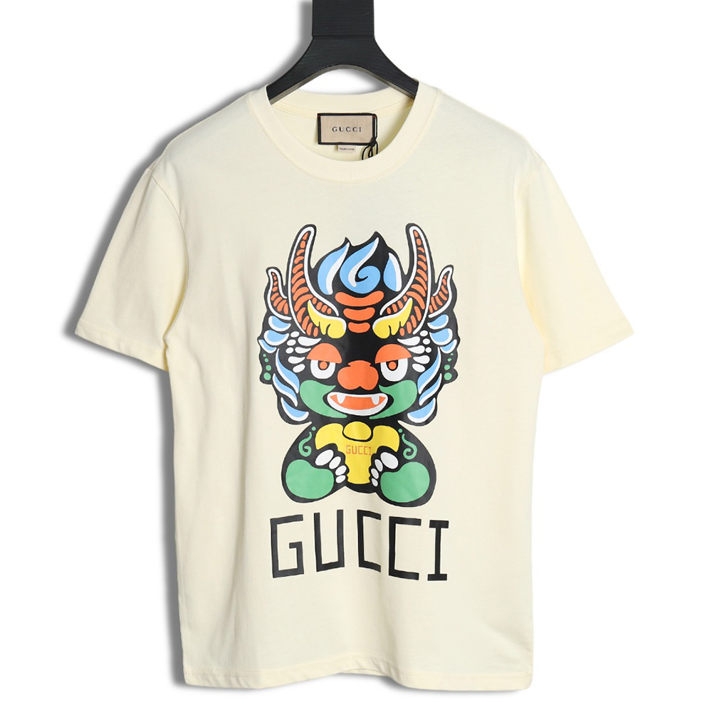 Gucci Dragon Year seriess colorful dragon head letter logo printed round neck short sleeves