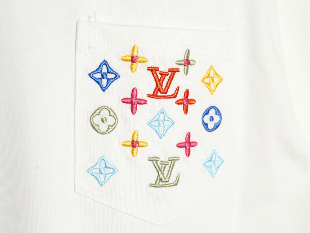 Louis Vuitton Pocket Colorful Presbyopia Colorful Embroidered Short Sleeve T-Shirt