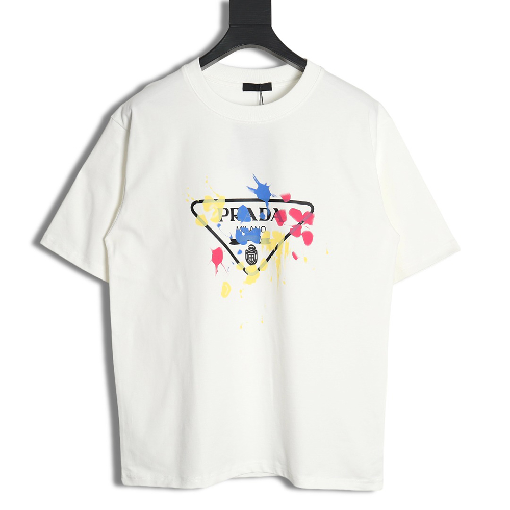 Prada 24ss colorful graffiti triangle logo printed short-sleeved T-shirt