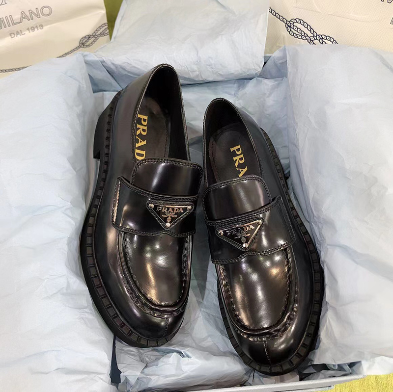 Prada Chocolate brushed leather loafers