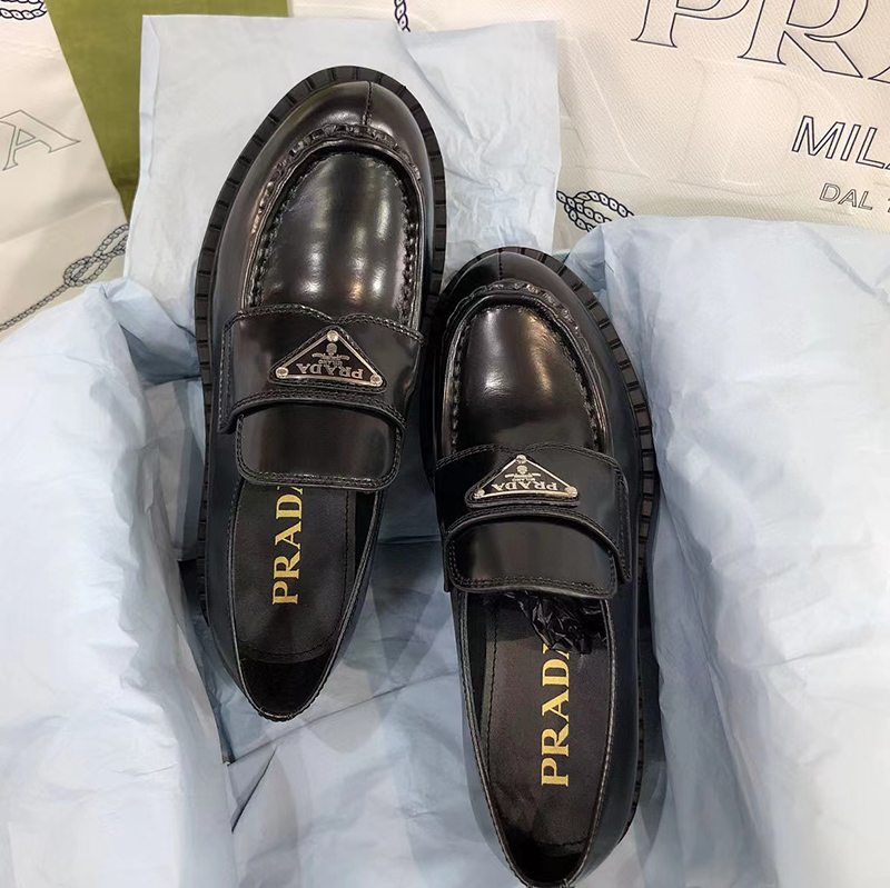 Prada Chocolate brushed leather loafers