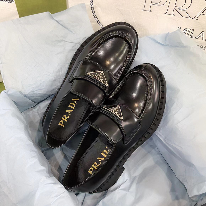 Prada Chocolate brushed leather loafers