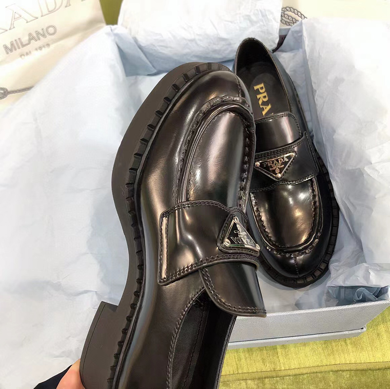 Prada Chocolate brushed leather loafers