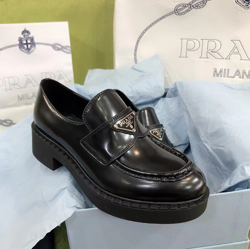 Prada Chocolate brushed leather loafers