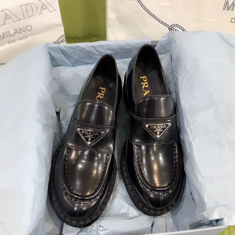 Prada Chocolate brushed leather loafers