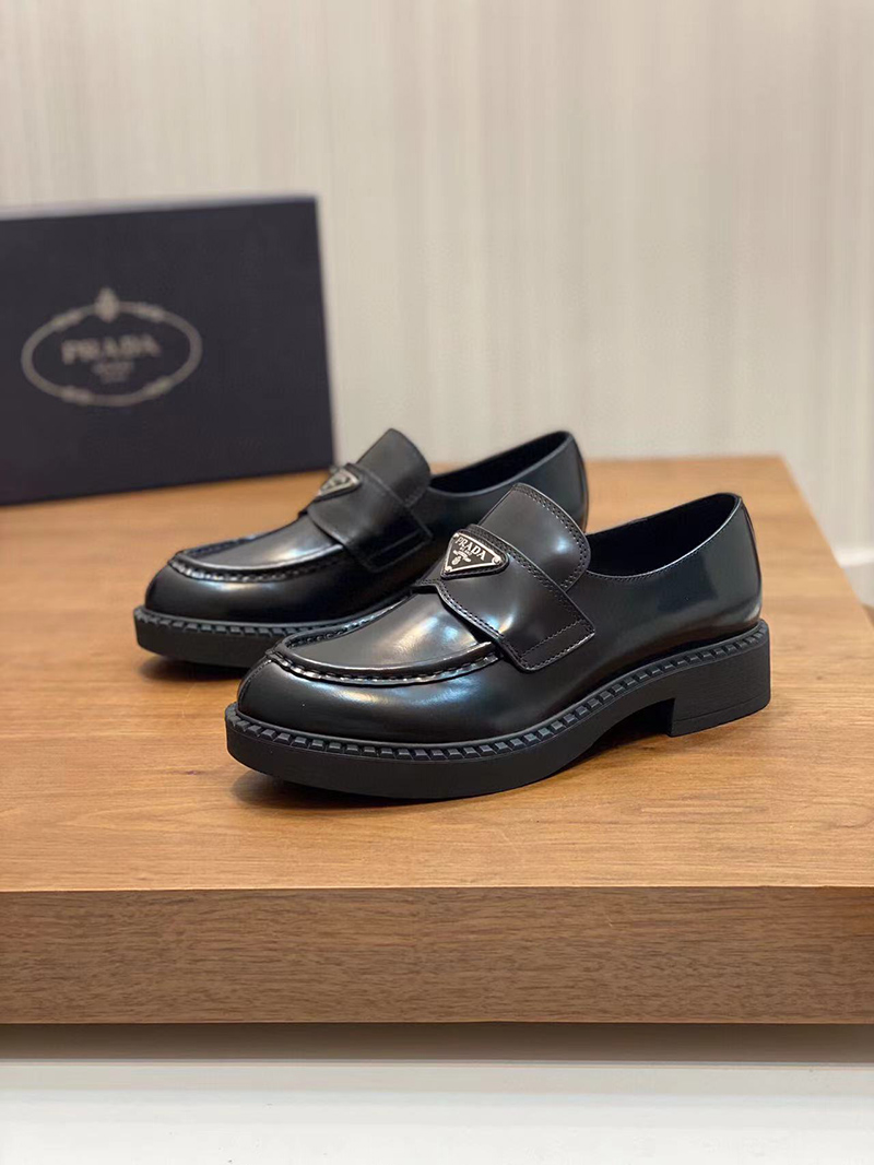 Prada Chocolate brushed leather loafers