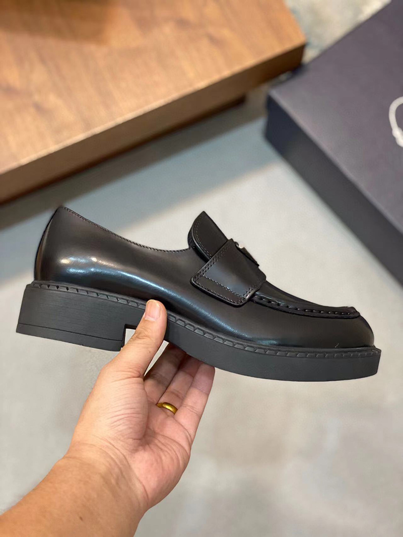 Prada Chocolate brushed leather loafers