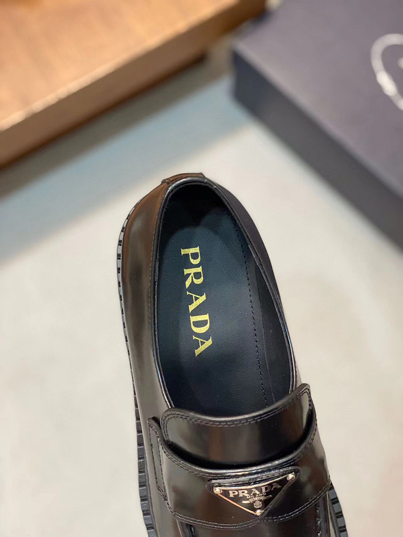 Prada Chocolate brushed leather loafers