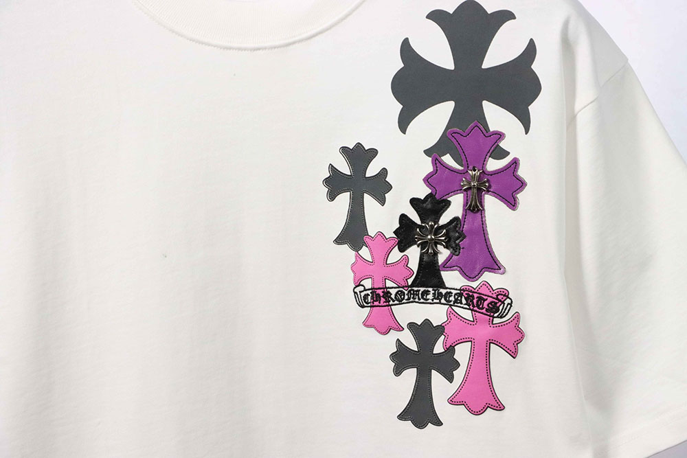 Chrome Hearts colorful metal cross leather short sleeves