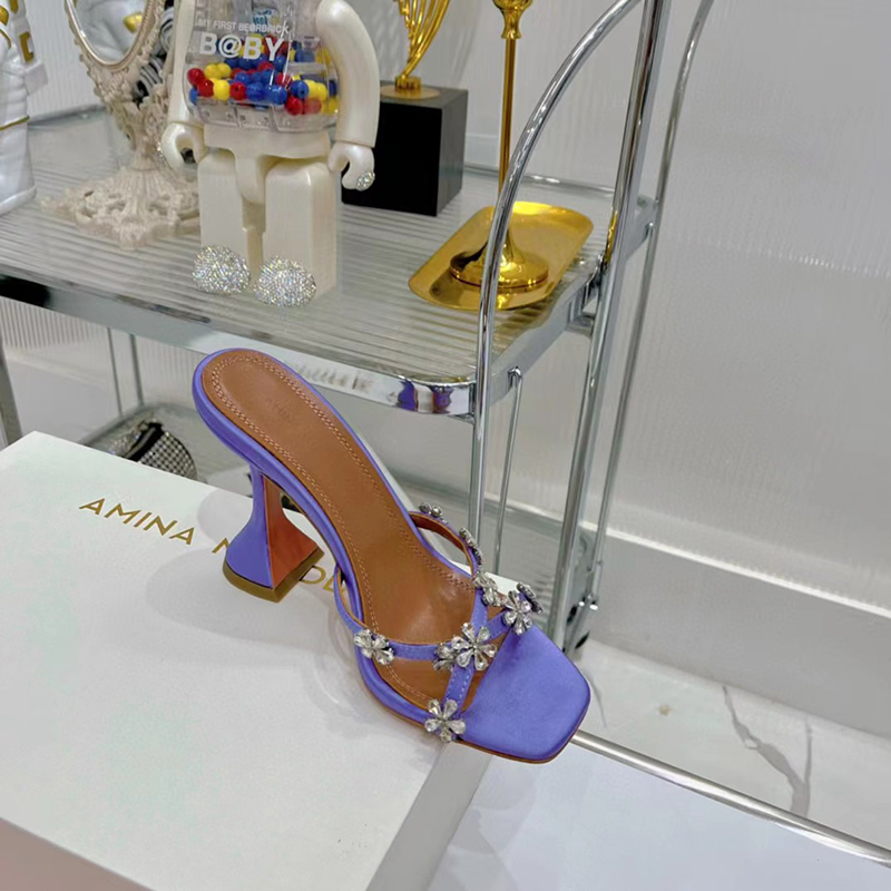 Amina Muaddi Lily Crystal Sandals H:9.5cm