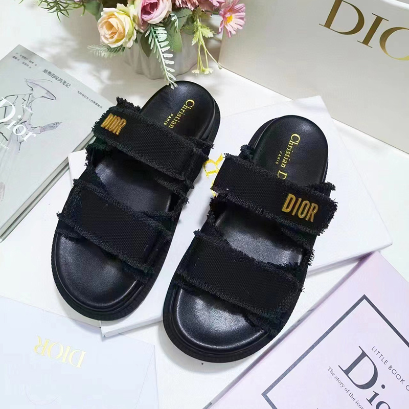 Dioract Slide Black Fringed Cotton Canvas