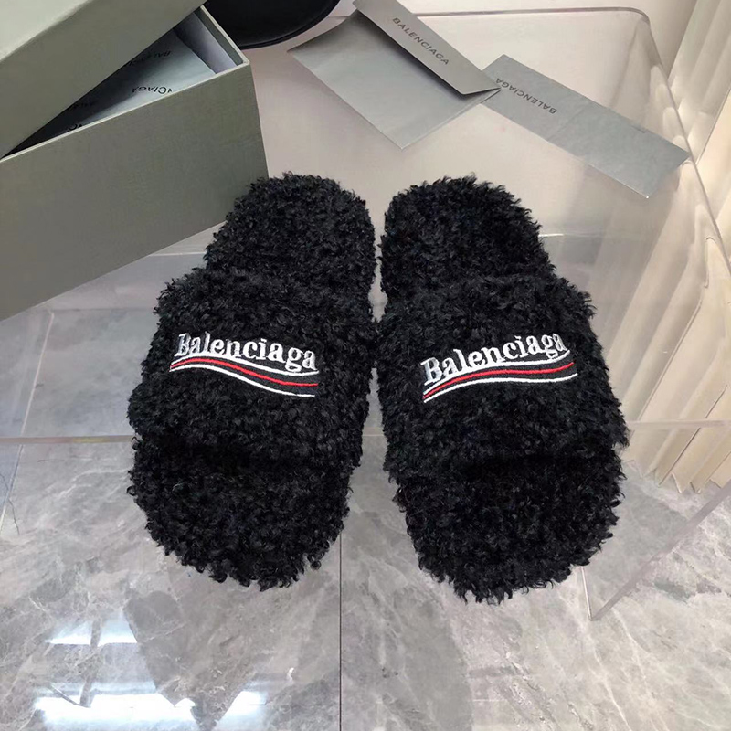 Balenciaga FURRY SLIDE SANDAL IN BLACK