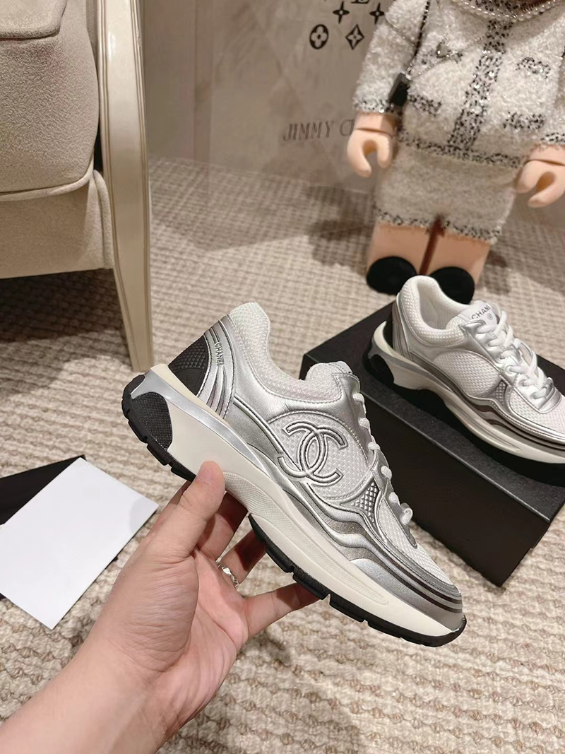 Chanel CC Logo Sneaker 'White Silver'