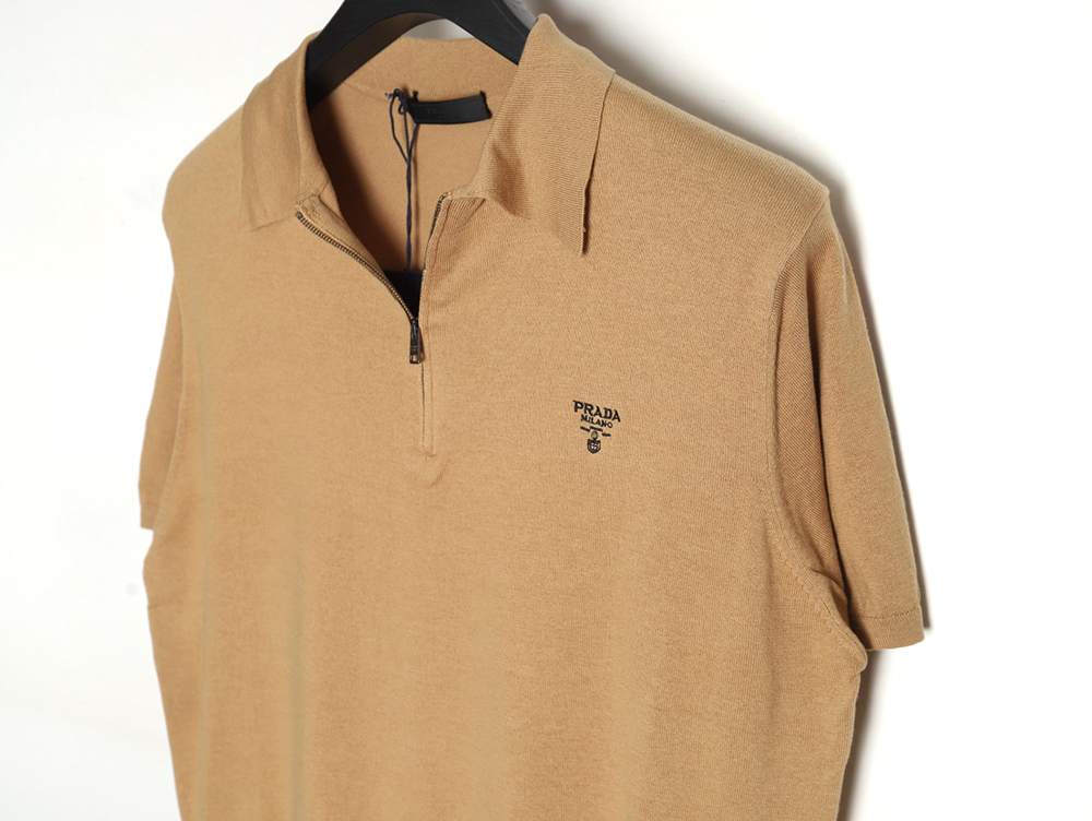 Prada Small LOGO Half-zip Wool Knit Short Sleeve Polo Shirt