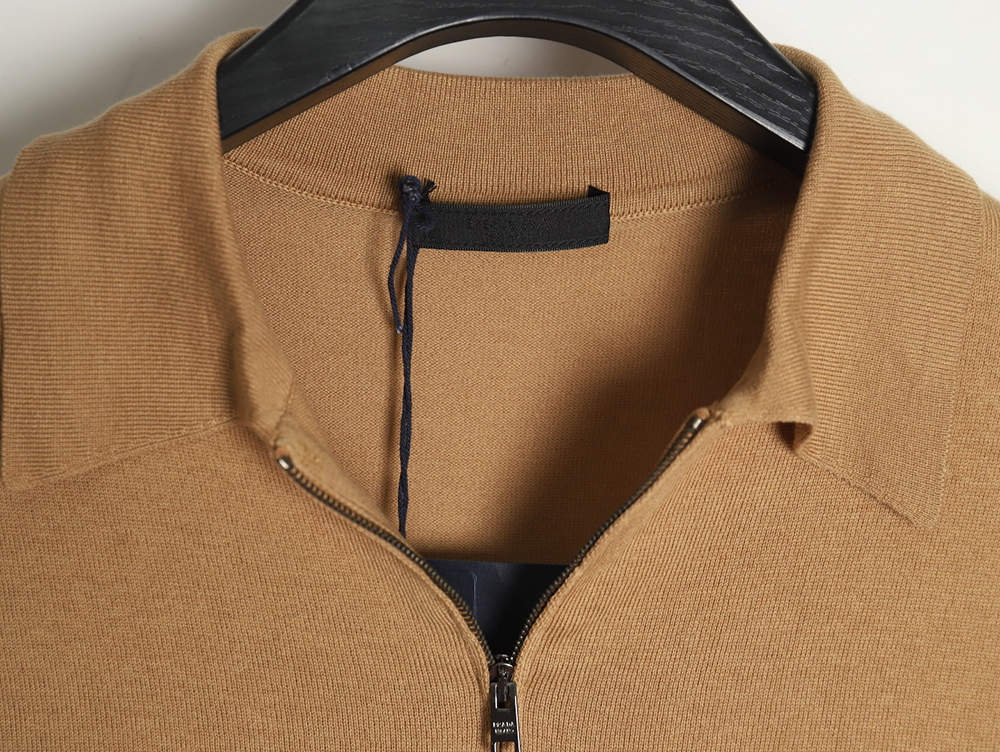 Prada Small LOGO Half-zip Wool Knit Short Sleeve Polo Shirt