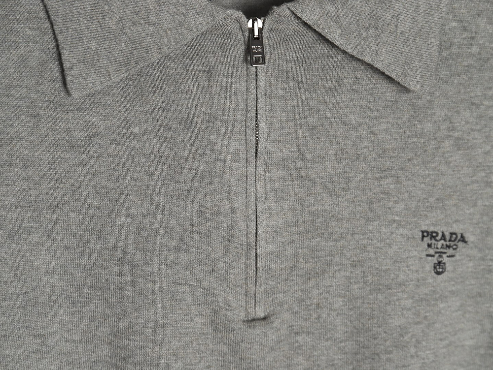 Prada Small LOGO Half-zip Wool Knit Short Sleeve Polo Shirt TSK1
