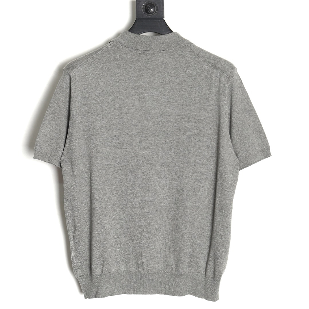 Prada Small LOGO Half-zip Wool Knit Short Sleeve Polo Shirt TSK1
