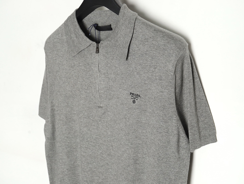 Prada Small LOGO Half-zip Wool Knit Short Sleeve Polo Shirt TSK1