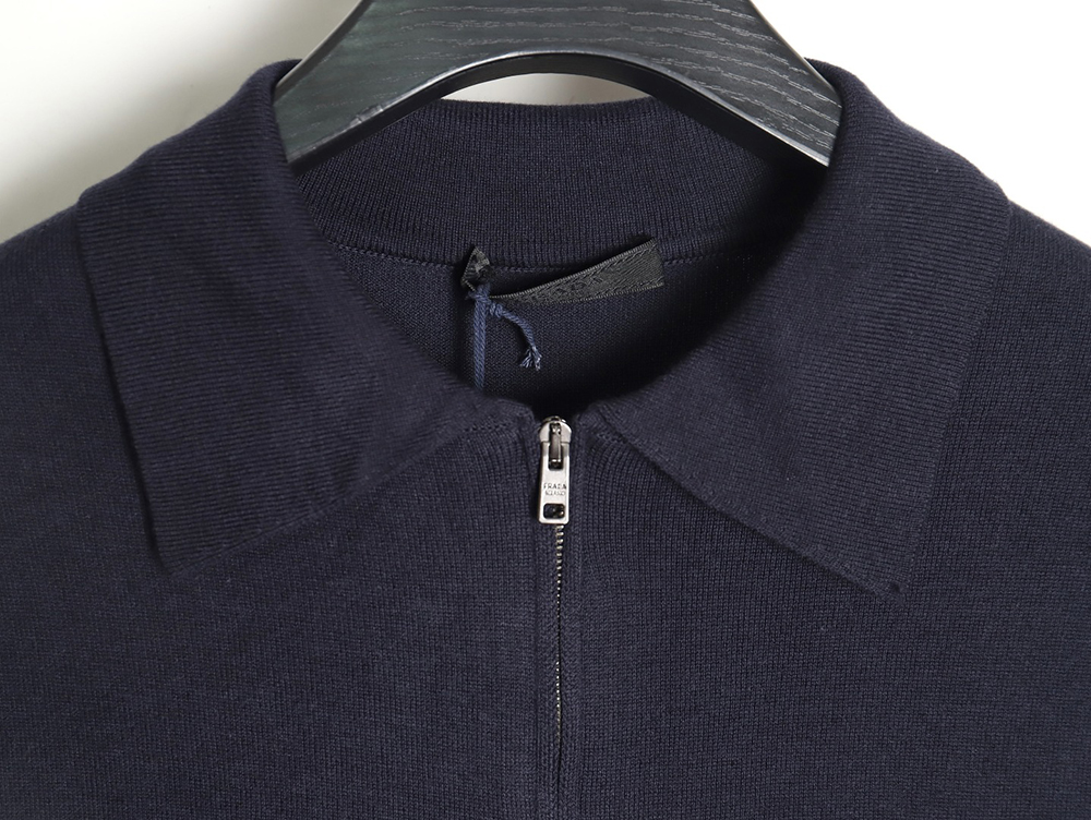 Prada Small LOGO Half-zip Wool Knit Short Sleeve Polo Shirt TSK2