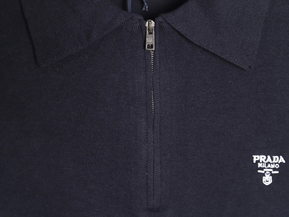 Prada Small LOGO Half-zip Wool Knit Short Sleeve Polo Shirt TSK2