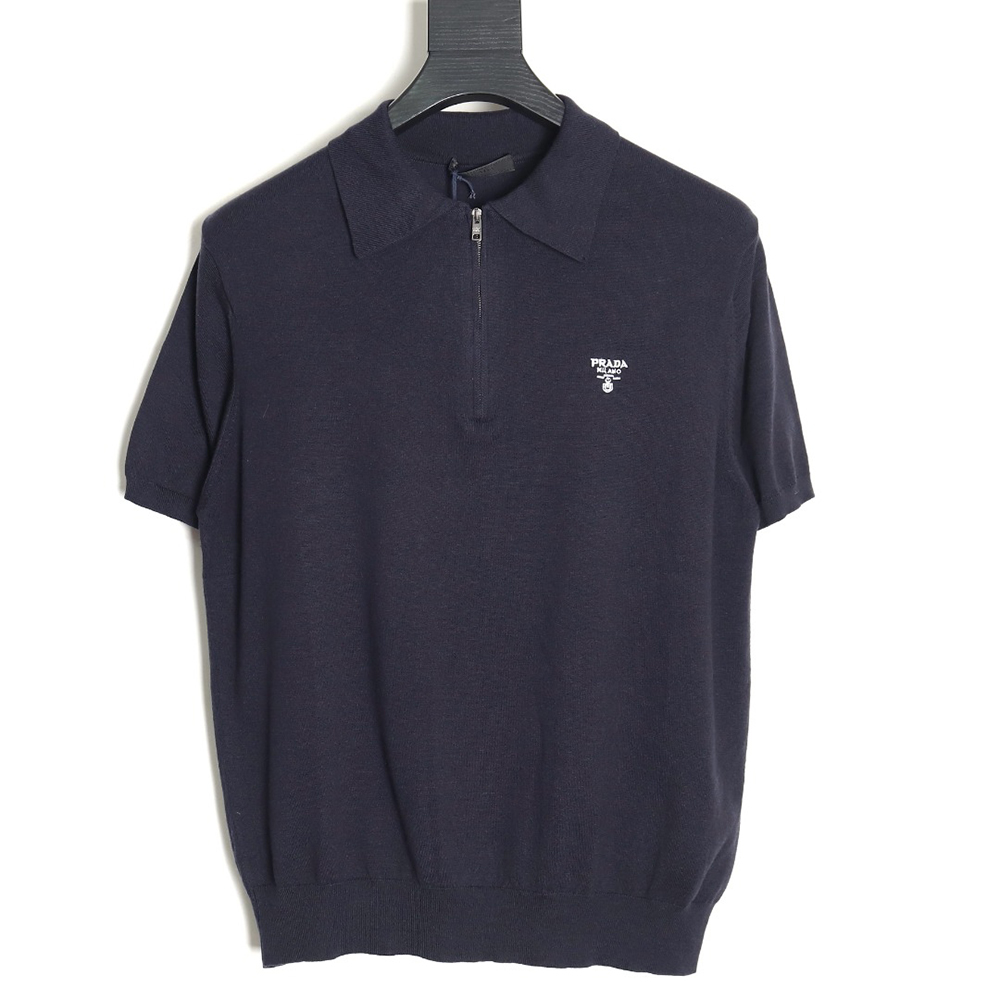 Prada Small LOGO Half-zip Wool Knit Short Sleeve Polo Shirt TSK2