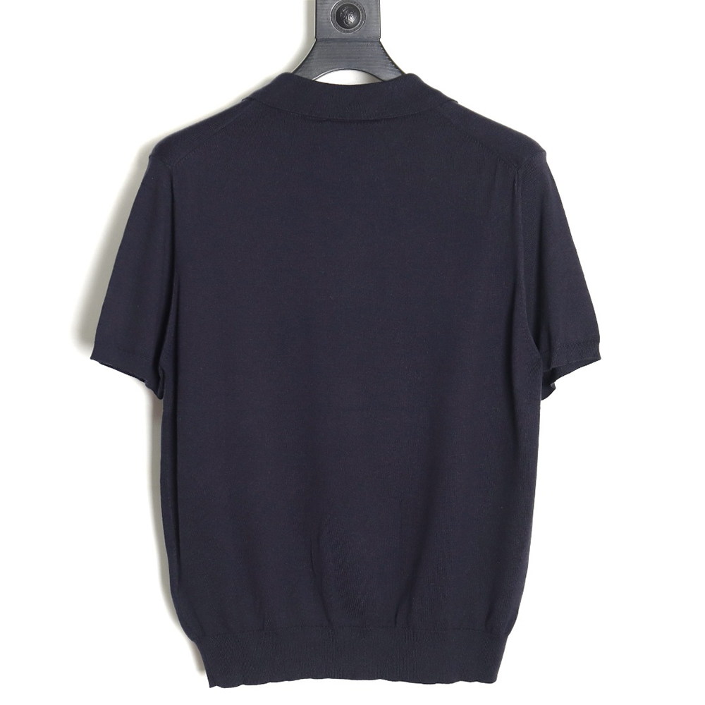 Prada Small LOGO Half-zip Wool Knit Short Sleeve Polo Shirt TSK2